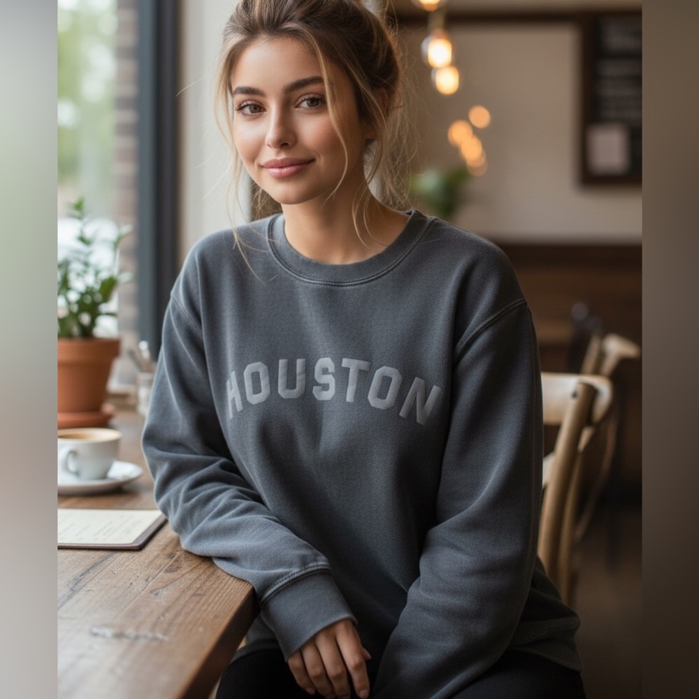 Comfort Colors Dark Gray Houston Logo Athletic Crewneck Sweatshirt